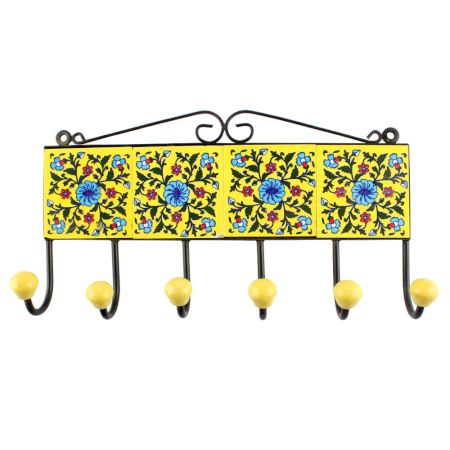 Yellow Base Turquoise Wheel Flower Ceramic Tiles Hook